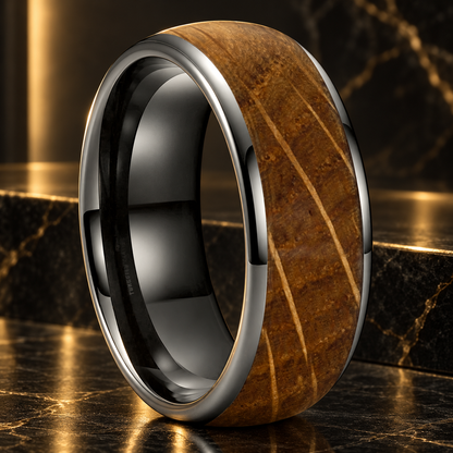 Tungsten Carbide Whiskey Barrel Wedding Ring