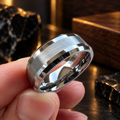Tungsten Comfort Fit Brushed Silver Ring