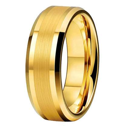 Tungsten Comfort Fit Brushed Gold Ring With Beveled Edges