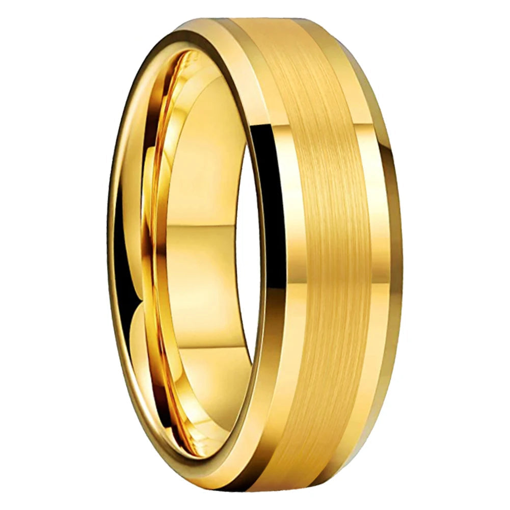 Tungsten Comfort Fit Brushed Gold Ring With Beveled Edges
