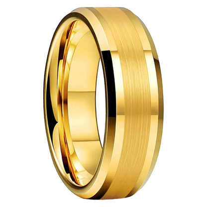 Tungsten Comfort Fit Brushed Gold Ring With Beveled Edges