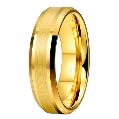 Tungsten Comfort Fit Brushed Gold Ring With Beveled Edges