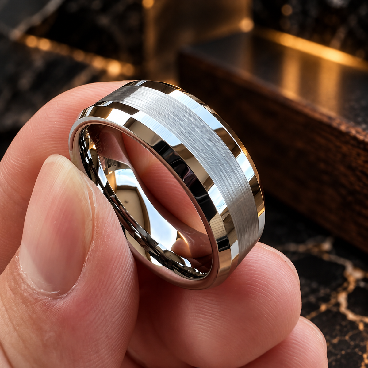 Tungsten Comfort Fit Brushed Silver Ring