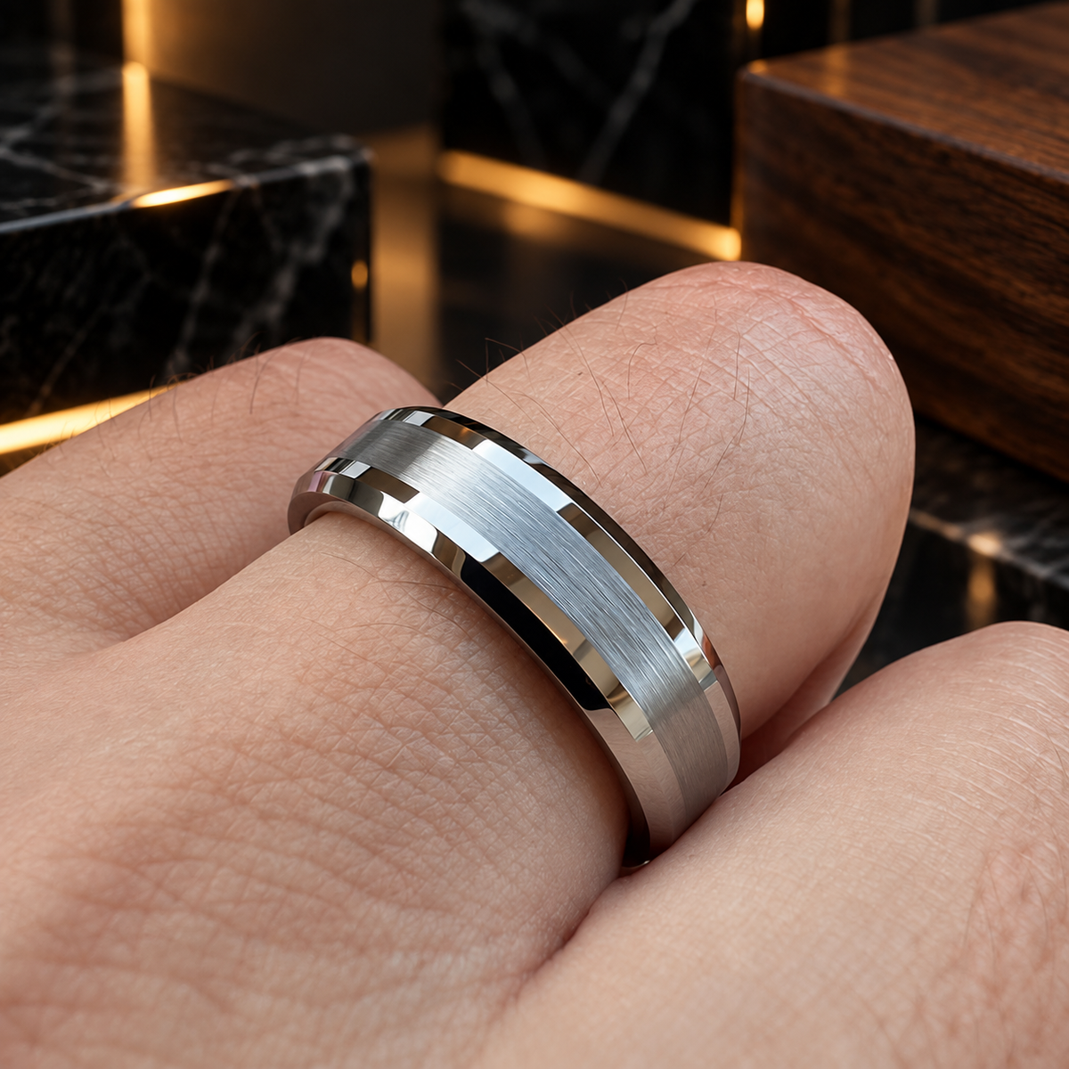 Tungsten Comfort Fit Brushed Silver Ring