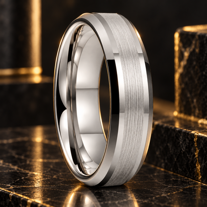 Tungsten Comfort Fit Brushed Silver Ring