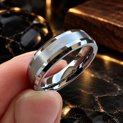 Tungsten Comfort Fit Brushed Silver Ring