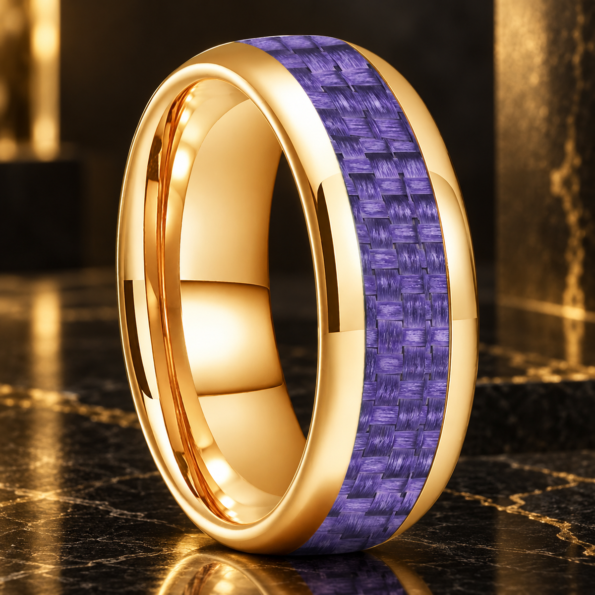 Tungsten Ring With Purple Carbon Fiber Inlay