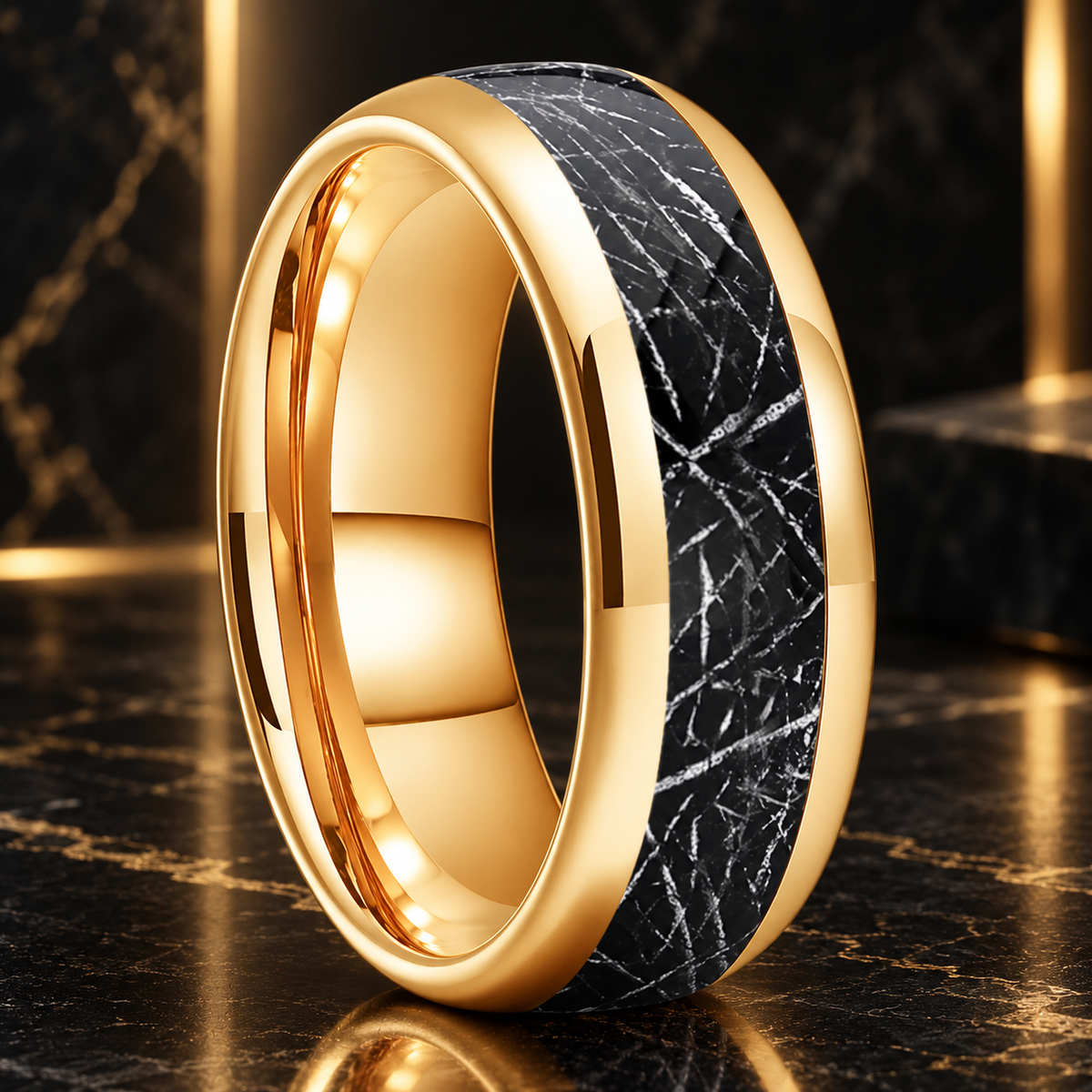 Tungsten Ring With Black Meteorite Inlay