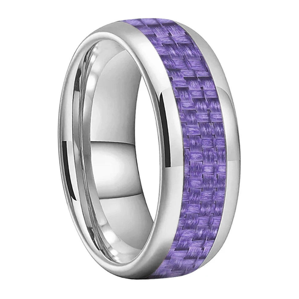 Tungsten Ring With Purple Carbon Fiber Inlay