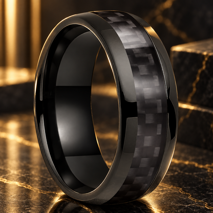 Tungsten Ring With Black Carbon Fiber Inlay