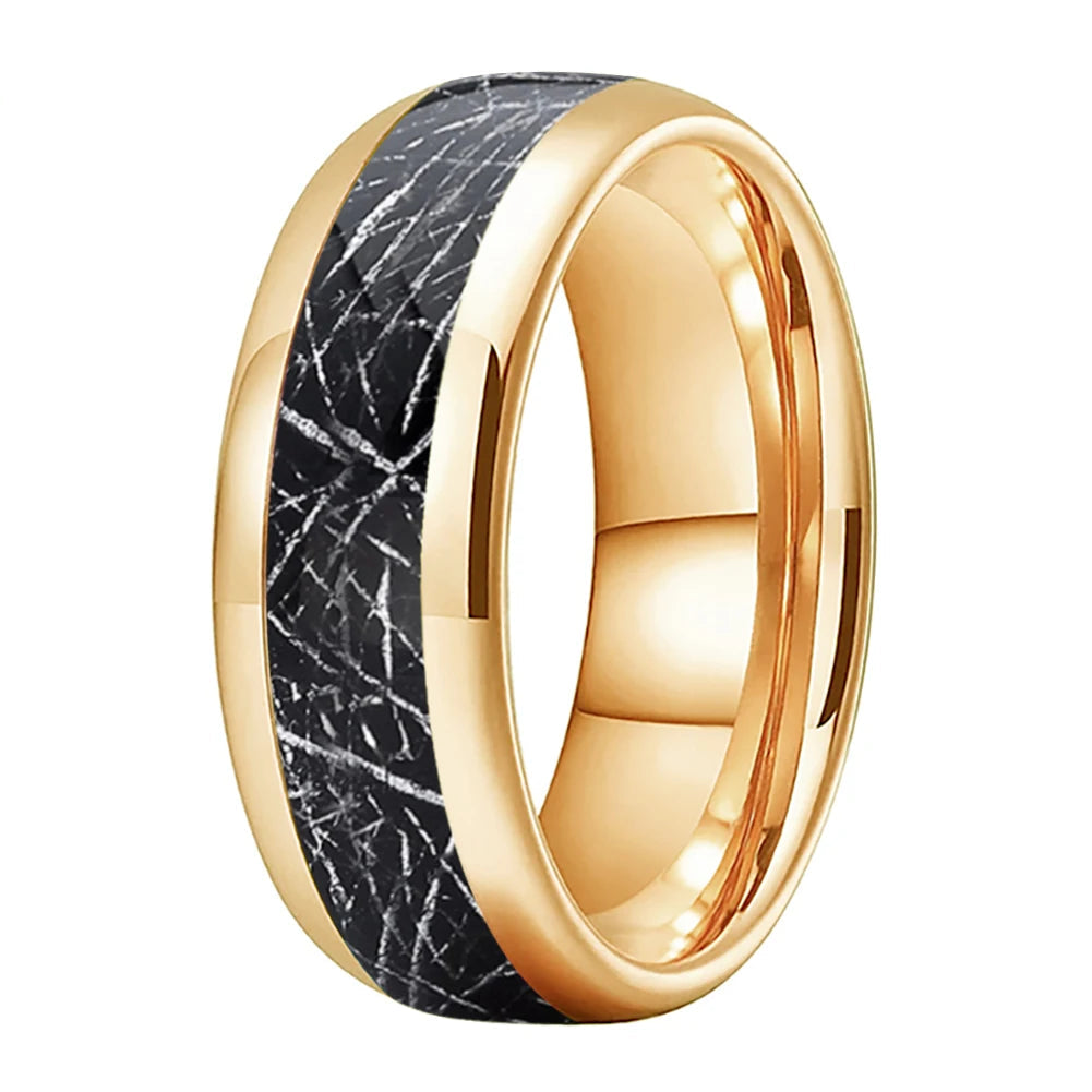 Tungsten Ring With Black Meteorite Inlay