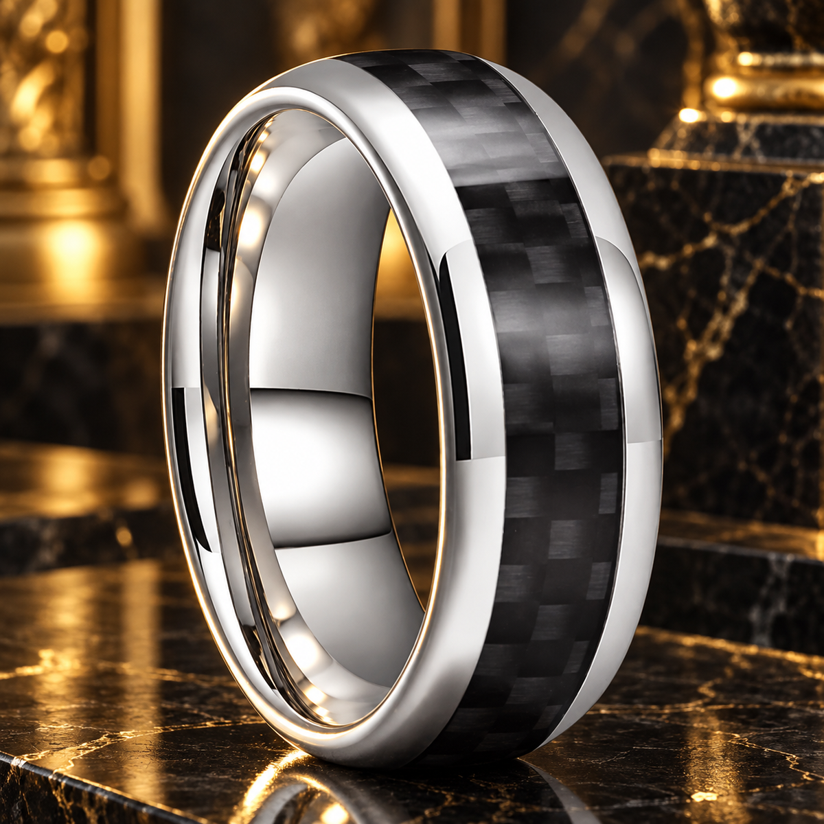 Tungsten Ring With Black Carbon Fiber Inlay