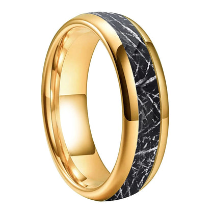 Tungsten Ring With Black Meteorite Inlay