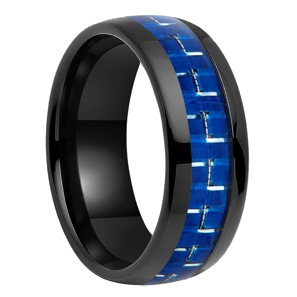 Tungsten Ring With Blue Carbon Fiber Inlay