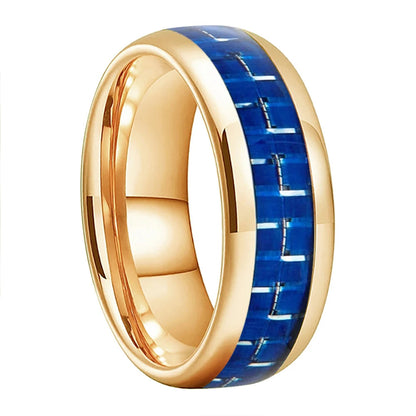 Tungsten Ring With Blue Carbon Fiber Inlay