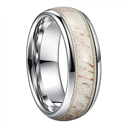 Tungsten Ring With Deer Antler and Guitar String Inlay