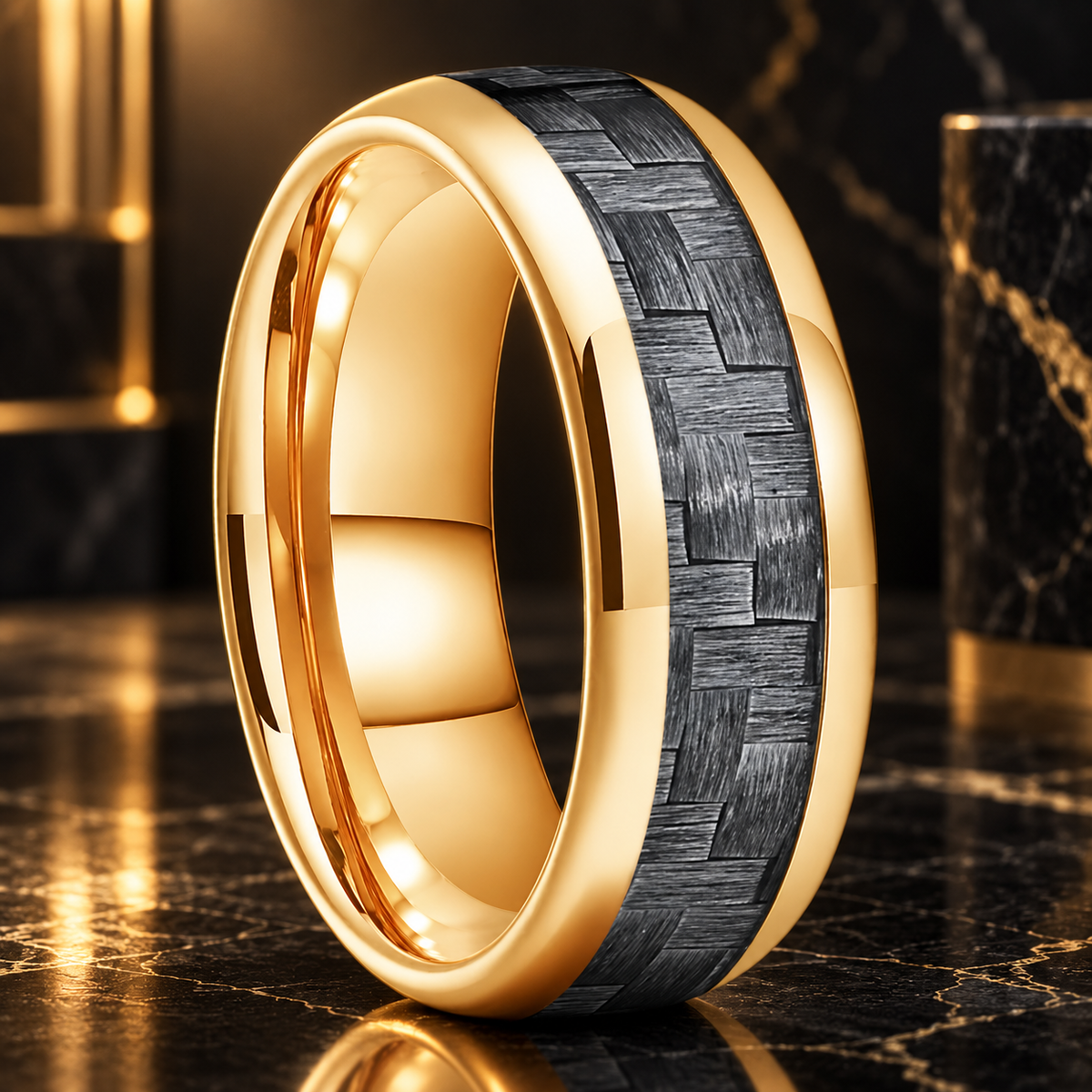 Tungsten Ring With Grey Carbon Fiber Inlay