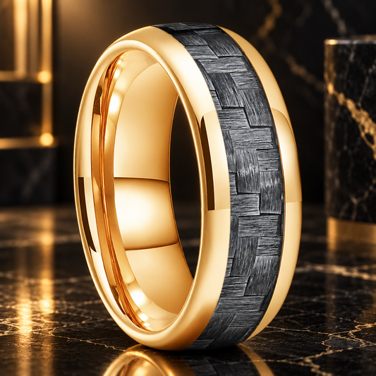 Tungsten Ring With Grey Carbon Fiber Inlay