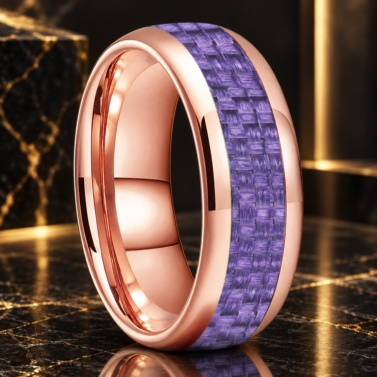Tungsten Ring With Purple Carbon Fiber Inlay