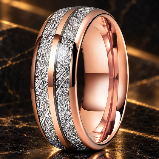 Tungsten Ring With White Meteorite Inlay