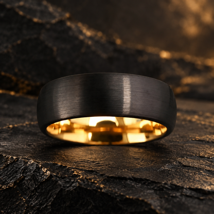 7mm Black and Gold Tungsten Carbide Ring