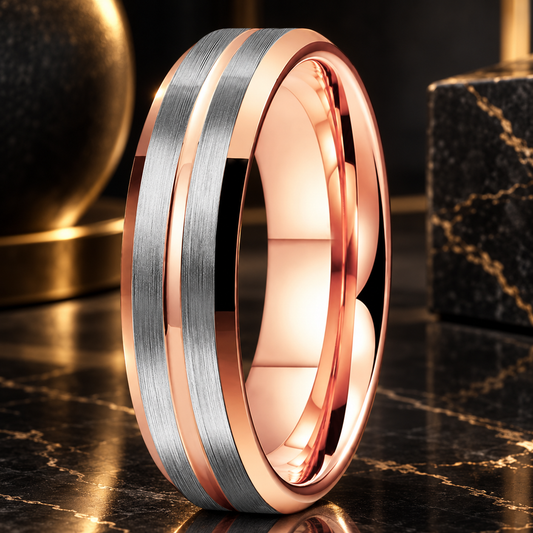 Tungsten Wedding Band With Flat Grooved Center