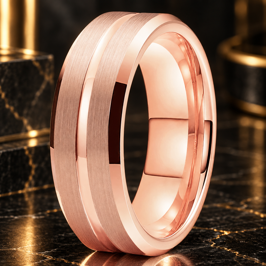 Tungsten Wedding Band With Flat Grooved Center
