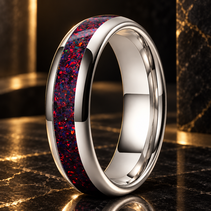 Tungsten Wedding Band With Fire Opal
