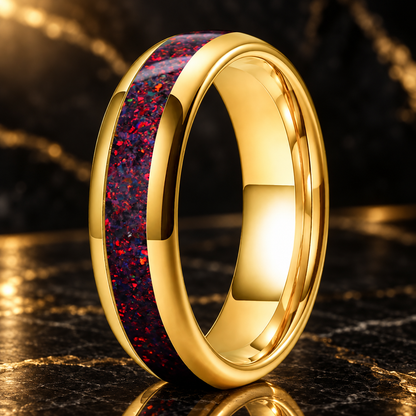 Tungsten Wedding Band With Fire Opal