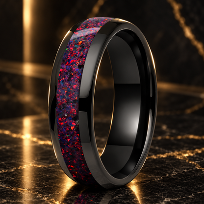 Tungsten Wedding Band With Fire Opal