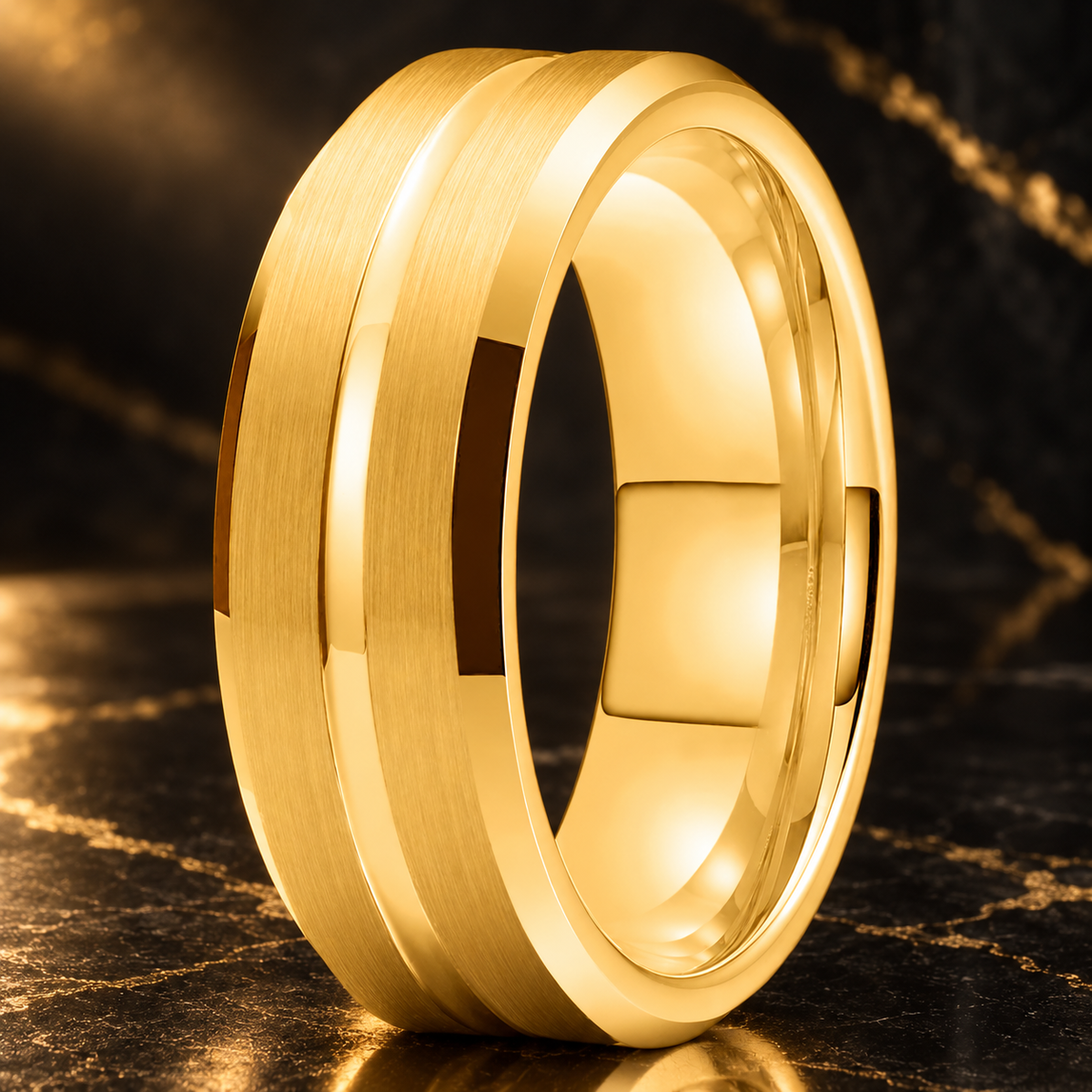 Tungsten Wedding Band With Flat Grooved Center