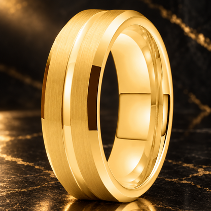 Tungsten Wedding Band With Flat Grooved Center