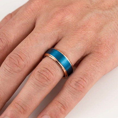Rose Gold and Blue Tungsten Wedding Band