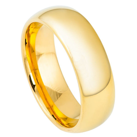 Tungsten Ring with 18K Yellow Gold Domed High Polish Finish-7mm