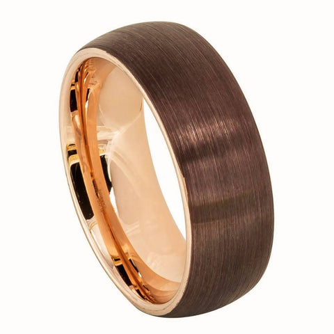 Domed Brushed Mocha Tungsten Ring with Rose Gold Inside-8mm