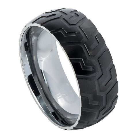 Sleek Tire Tread Laser Carved Black Tungsten Ring-9mm