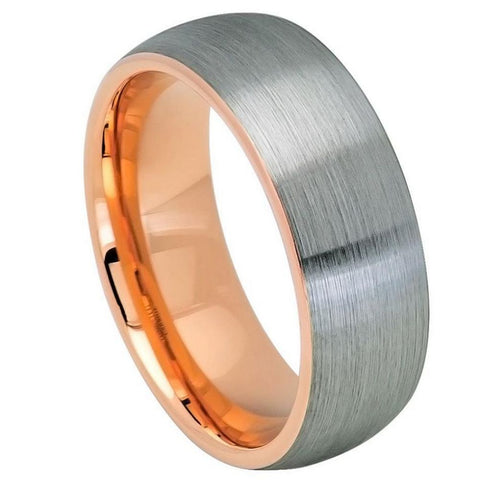 Domed Tungsten Ring with Rose Gold & Gun Metal Brushed Center-8mm