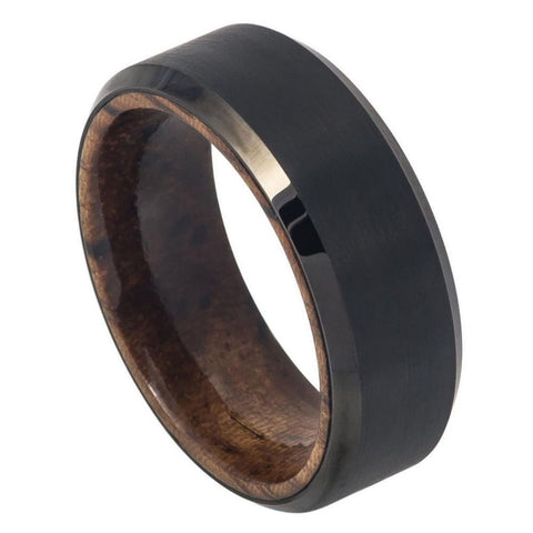 Brushed Black Tungsten with African Sapele Mahogany Wood Sleeve Inner Ring-8mm