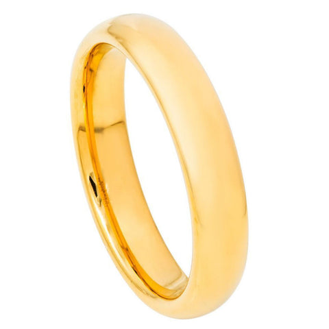 Tungsten Ring with 18K Yellow Gold Domed High Polish Finish-4mm