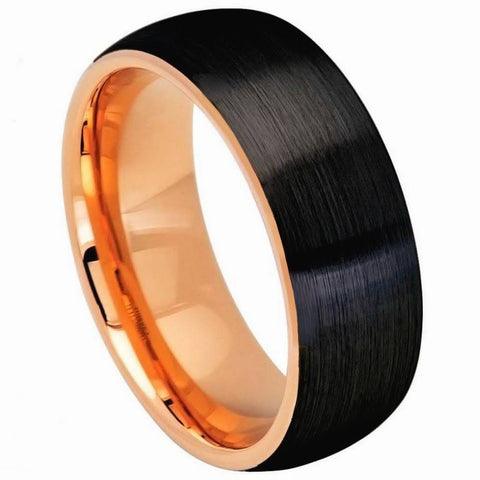Domed Tungsten Ring with Rose Gold IP & Brushed Black-8mm