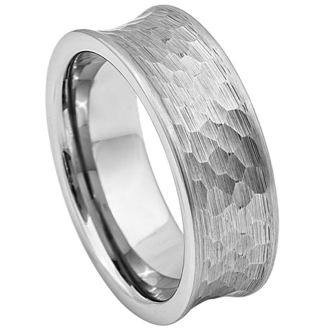 Concave Hammered Finish Tungsten Brushed Ring-8mm