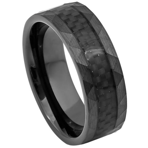Black Tungsten with Faceted Sides & Carbon Fiber Center-8mm