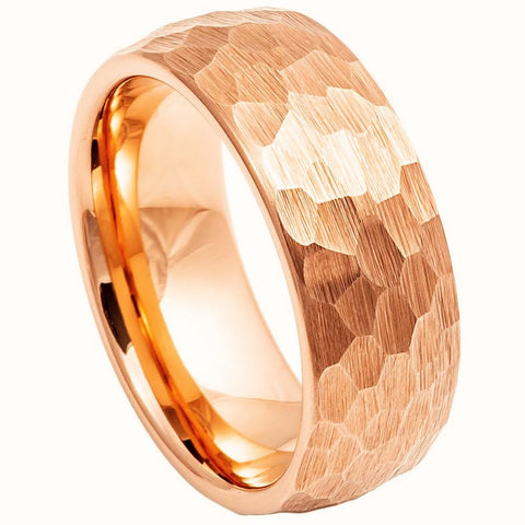 Domed Hammered Rose Gold Tungsten Carbide Band - 8mm