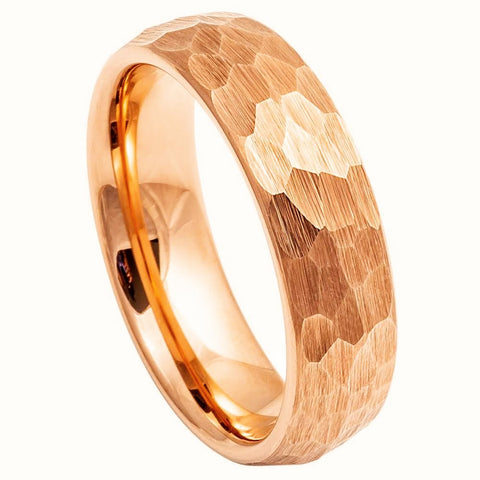 Domed Hammered Rose Gold Tungsten Carbide Band - 6mm