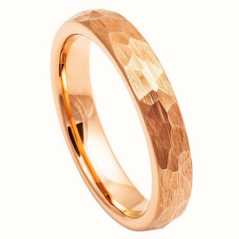 Domed Hammered Rose Gold Tungsten Carbide Band - 4mm