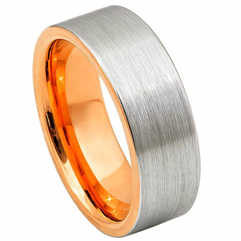 Brushed Tungsten Brushed Ring with Rose Gold Interior - 8mm