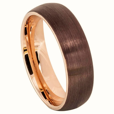 Domed Brushed Mocha Tungsten Ring with Rose Gold Inside-6mm