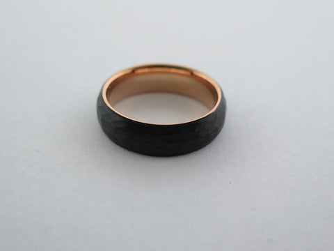 Hammered Black Tungsten Carbide Band With Rose Gold* Interior - 8mm