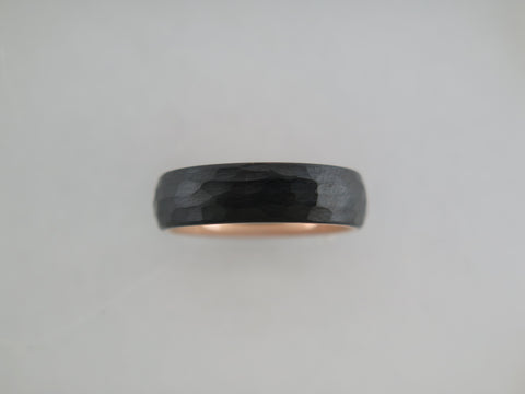 Hammered Black Tungsten Carbide Band With Rose Gold* Interior - 6mm