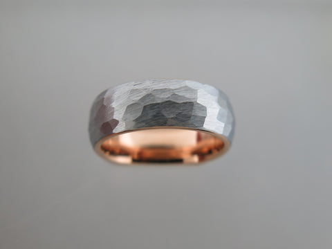 Hammered Silver Tungsten Carbide Band With Rose Gold* Interior - 8mm